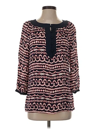Pre-owned Vineyard Vines 3/4 Sleeve Silk Top Blue Keyhole Neckline Tops