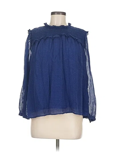 Pre-owned Vineyard Vines 3/4 Sleeve Silk Top Blue Ruffles Neckline Tops