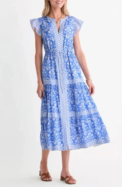 Vineyard Vines Abigail Floral Tie Waist Cotton Blend Voile Dress In Blue