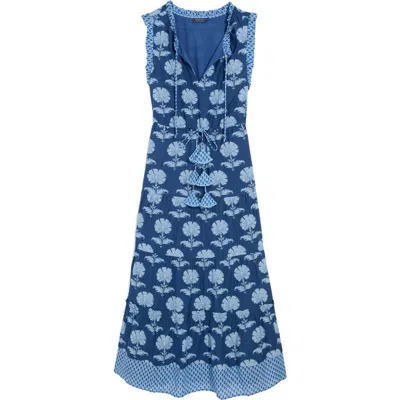 Vineyard Vines Abigail Print Tie Waist Sleeveless Dress In Blue