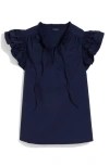 Vineyard Vines Adare Embroidered Eyelet Flutter Sleeve Cotton Top In Blue