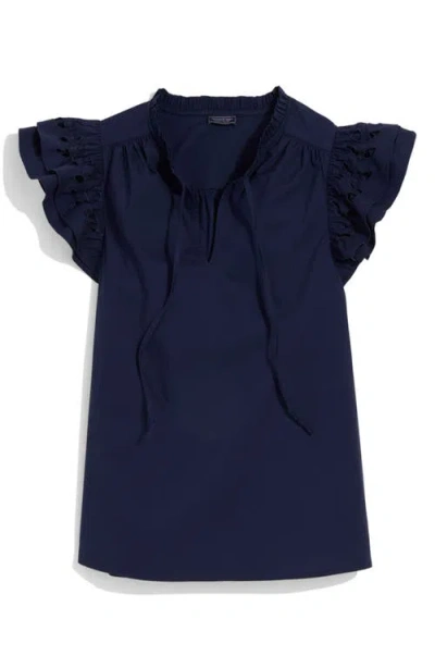 Vineyard Vines Adare Embroidered Eyelet Flutter Sleeve Cotton Top In Blue
