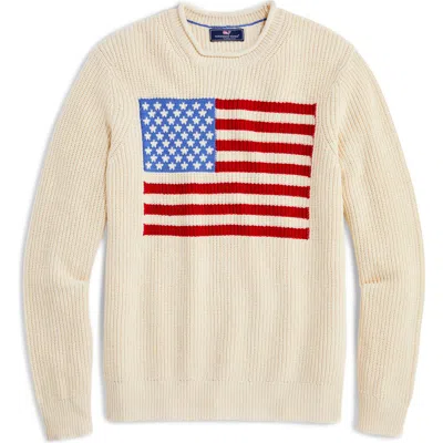 Vineyard Vines American Flag Cotton Crewneck Sweater In \powder