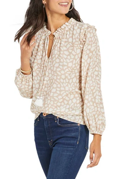 Vineyard Vines Animal Print Long Sleeve Blouse In Giraffe- Capp/colada