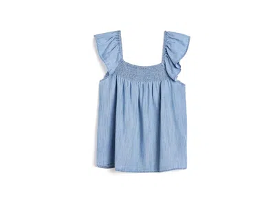 Vineyard Vines Ashe Chambray Top (little Kid/big Kid) Girl's T Shirt Light Acid Wash: 7 Big Kid In Blue
