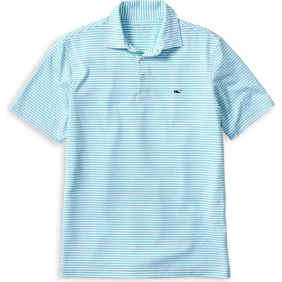 Vineyard Vines Big & Tall Anegada Stripe Sankaty Performance Polo Shirt In White Cap Turqs