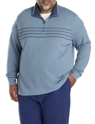 Vineyard Vines Big & Tall Brenton Stripe Saltwater 1/4-zip Pullover In Blue