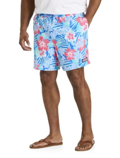 Vineyard Vines Big & Tall Floral Print Chappy Swim Trunks In Tide Blue