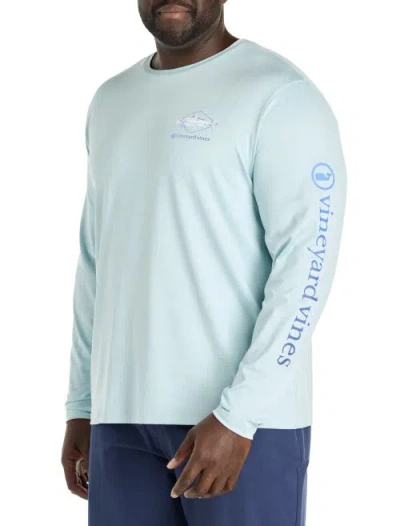 Vineyard Vines Big & Tall Painted Bonefish Long-sleeve Performance T-shirt In Aqua Haze Heather