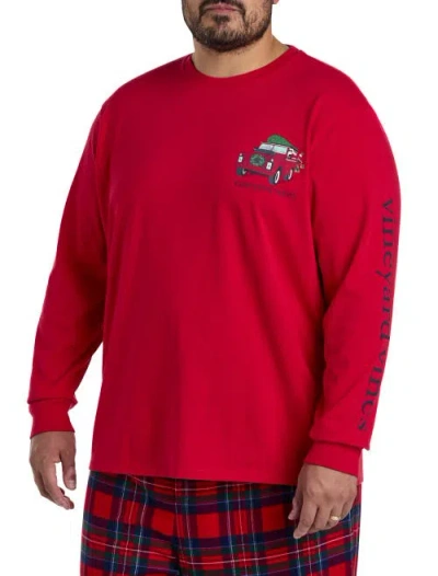 Vineyard Vines Big & Tall Santa Expedition Long Sleeve Graphic Tee In Red Velvet
