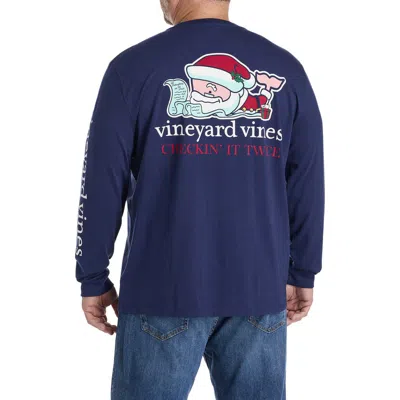 Vineyard Vines Big & Tall Santa Whale Long-sleeve Pocket T-shirt In Blue