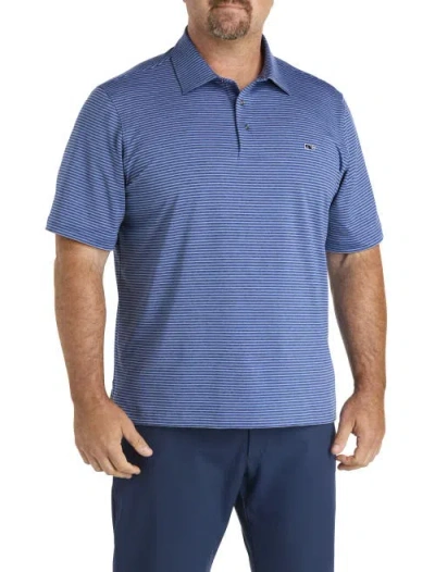 Vineyard Vines Big & Tall Striped Sankaty Performance Polo Shirt In Blue