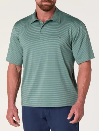 Vineyard Vines Big & Tall Striped Sankaty Performance Polo Shirt In Green