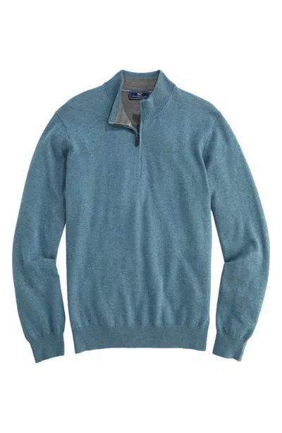 Vineyard Vines Boathouse Quarter Zip Sweater In Blue Mirage Heather