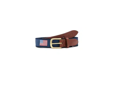 Vineyard Vines Kids' Boys' American Flag Canvas Club Belt Belts Navy: 26 In Brown