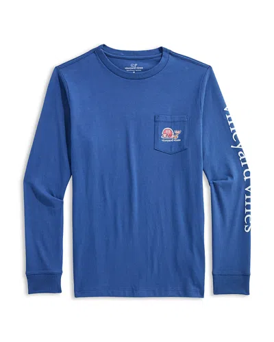 Vineyard Vines Boys' Football Character Whale Long Sleeved Tee - Little Kid, Big Kid In Blue