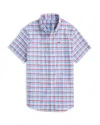 Vineyard Vines Kids' Plaid Brrrº Short Sleeve Button-down Shirt In Red