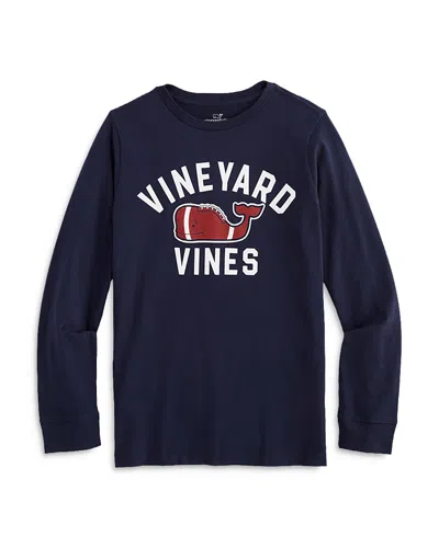 Vineyard Vines Boys' Textured Football Character Whale Long Sleeved Tee - Little Kid, Big Kid In Nautical Navy