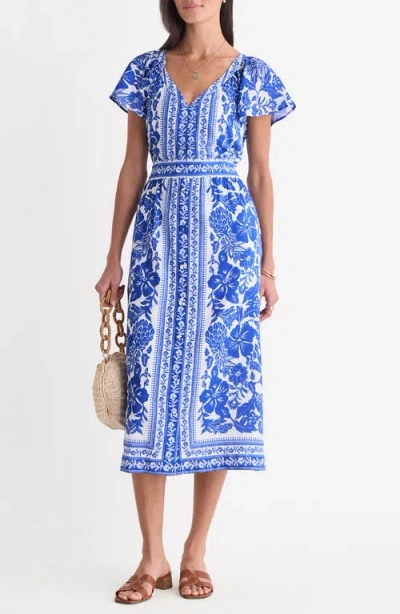 Vineyard Vines Britt Floral Short Sleeve Midi Dress In Blue