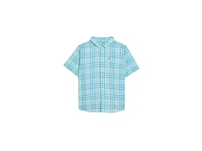 Vineyard Vines Bungalow Plaid Cotton Short Sleeve Shirt (toddler/little Kid/big Kid) Boy's Clothing Shallow Sea: 2t In Blue