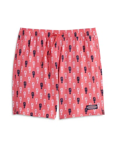 Vineyard Vines Chappy Lobster Print Regular Fit 7 Swim Trunks In Lobster/jetty Red