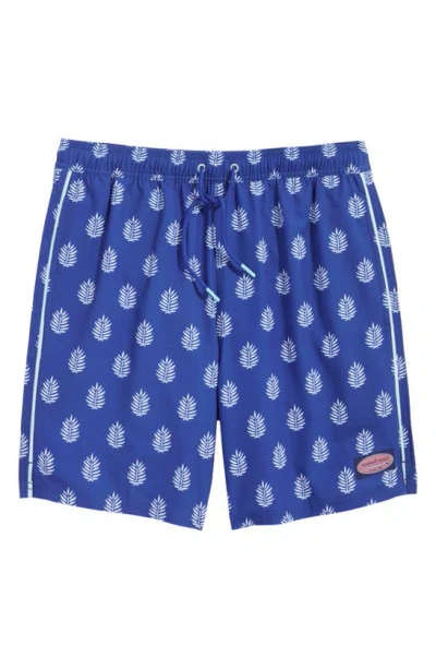 Vineyard Vines Men's Chappy Leaf Print Swim Trunks In Fleur De Leaf Navy