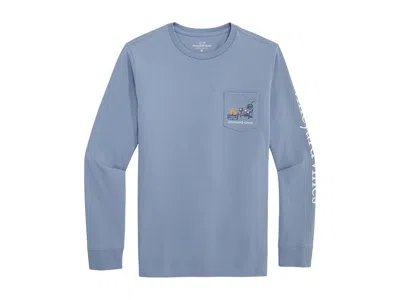 Vineyard Vines Chilly Peppers Long Sleeve Pocket T-shirts (toddler/little Kid/big Kid) Boy's T Shirt Summer Evening In Blue