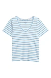 Vineyard Vines Striped V Neck Cotton Tee In Blue Stripe
