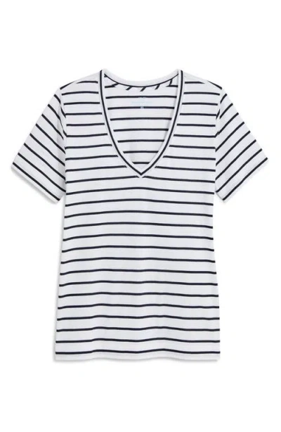 Vineyard Vines Clean Jersey V-neck T-shirt In B.stripe- White/navy