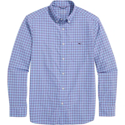 Vineyard Vines Cobia Check Featherweight Performance Button-down Shirt In Crystalblue