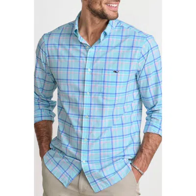 Vineyard Vines Coconut Key Plaid Upf 30+ Button Front Shirt In Blue