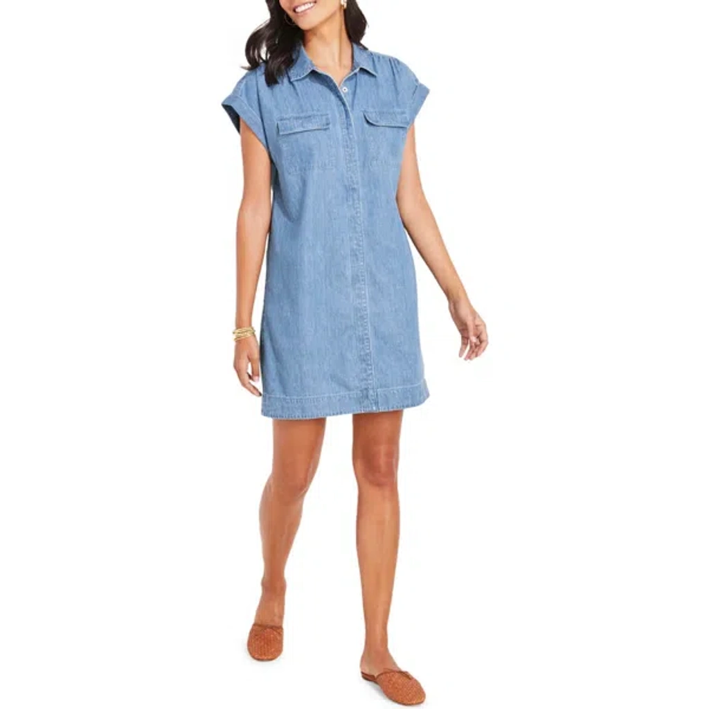 Vineyard Vines Cotton Chambray Utility Shirt Dress In Morning Mist |  ModeSens