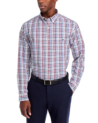 Vineyard Vines Cotton Poplin Tattersall Check Regular Fit Button Down Shirt In Crimson