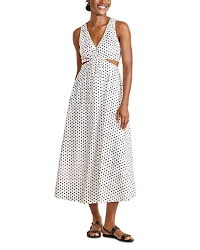 Vineyard Vines Cutout Sleeveless Midi Dress In Polka Dot/white Navy