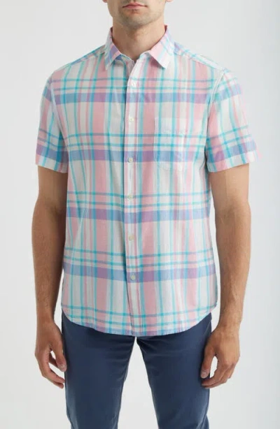 Vineyard Vines Daiquiri Plaid Cotton Short Sleeve Button-up Shirt In White