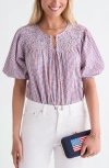 Vineyard Vines Devin Check Puff Sleeve Top In Multi