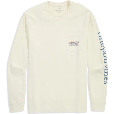 Vineyard Vines Dockside Autumn Wakes Long Sleeve Pocket Graphic T-shirt In Gray