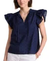 Vineyard Vines Double Ruffle Flutter Sleeve Top In Nautical Navy