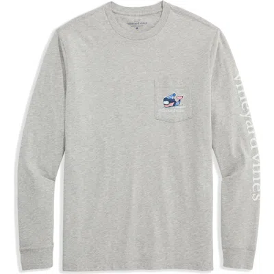 Vineyard Vines Downhill Ski Whale Long Sleeve Pocket Graphic T-shirt In Gray