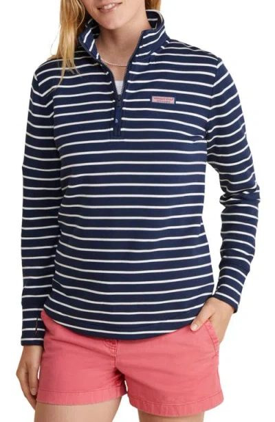 Vineyard Vines Dreamcloth Relaxed Half Zip Sweatshirt In Stripe - Navy/ White