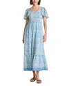 Vineyard Vines Floral Smocked Flutter Sleeve Maxi Dress In F Print Marsh/sb