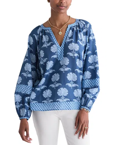 Vineyard Vines Emilia Split Neck Top In Blue
