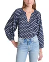 Vineyard Vines Print Split Neck Popover Top In Blue