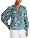 Vineyard Vines Print Split Neck Popover Top In Blue