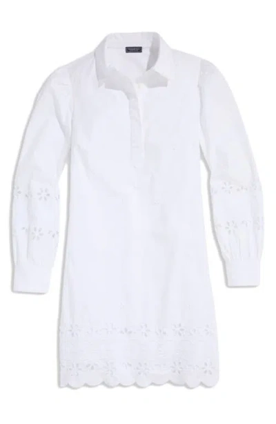 Vineyard Vines Eyelet Long Sleeve Stretch Cotton Popover Shirtdress In White Cap