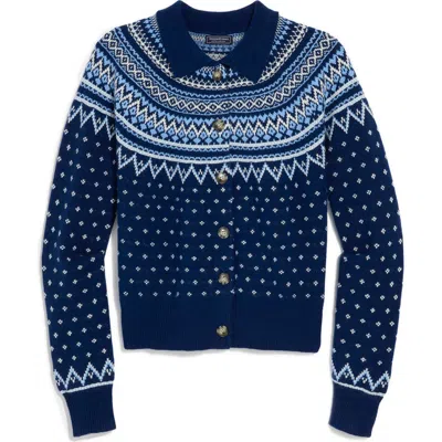 Vineyard Vines Fair Isle Polo Cardigan In Nautical Navy