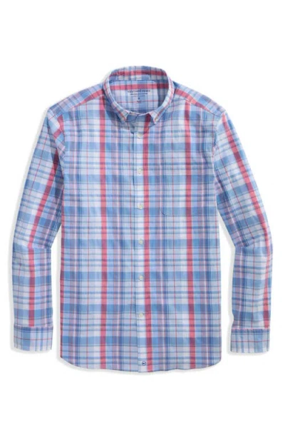 Vineyard Vines Firecracker Plaid Performance Cotton Shirt In Blue