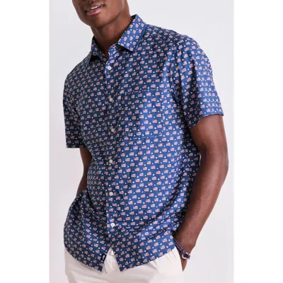 Vineyard Vines Flags & Stars Print Short Sleeve Cotton Button-up Shirt In Blue