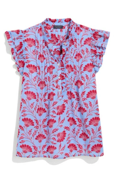 Vineyard Vines Floral Flutter Sleeve Cotton Top In Multi