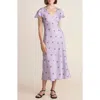 Vineyard Vines Satin Flutter Sleeve Midi Dress In Audrey Floral - Iris